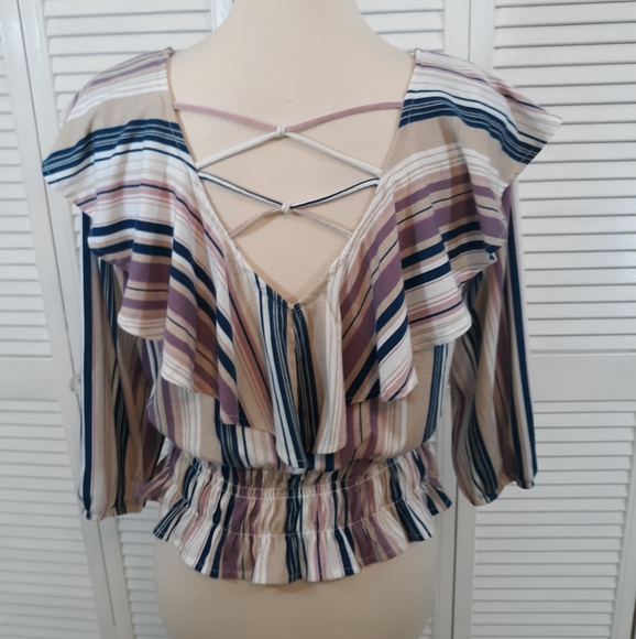 Crave Fame ruffle boho crop top blouse LG *C2 - Picture 4 of 6